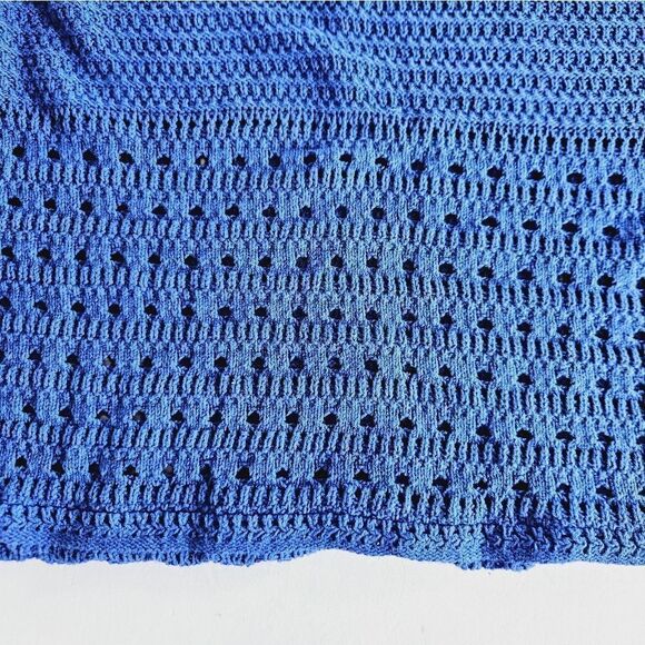 Scoop NYC Blue Pink Striped Crochet Knit Open Knit Midi Dress in Surf the Web M - Picture 9 of 10